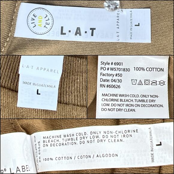 LAT Men's Short Sleeve Crew Neck Tee Shirt Top Large Coyote Brown 100% Cotton 2 - Picture 5 of 9